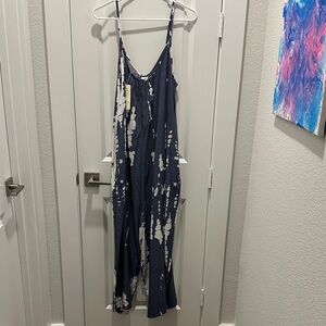 Navy and White Tie-Dye Jumpsuit